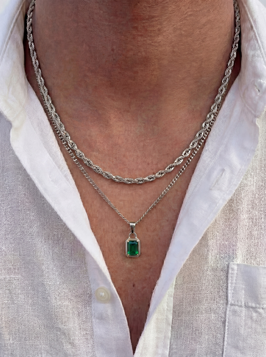GREEN GEMSTONE CHAIN | SILVER