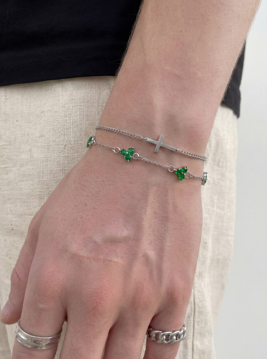 GREEN CLOVER BRACELET | SILVER