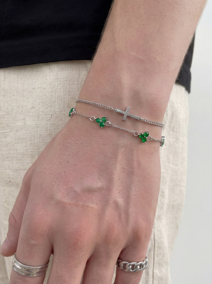 GREEN CLOVER BRACELET | SILVER